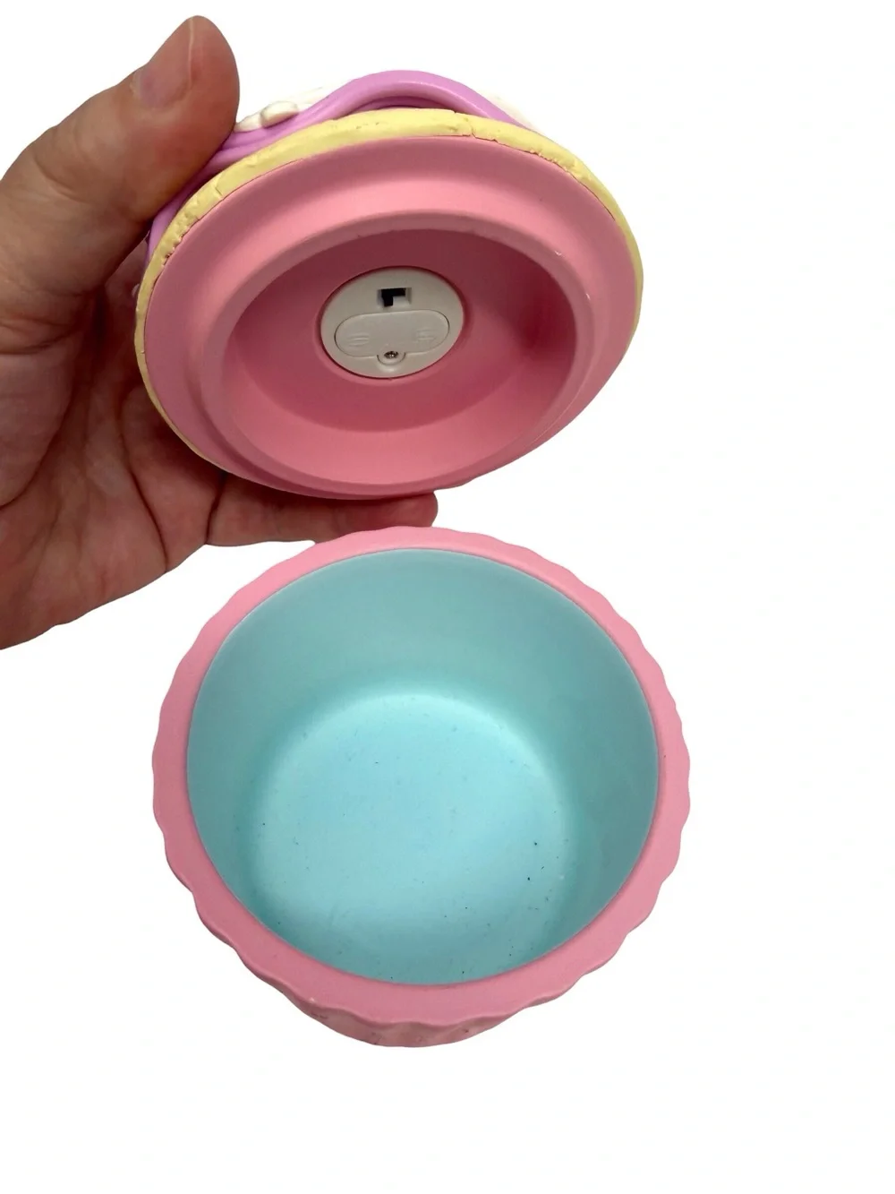 Decorative Pink and Green ceramic Cupcake trinket boxes and candle Set of three